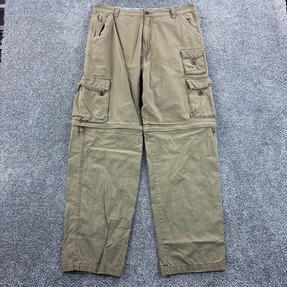 Y2K Plugg Convertible Cargo Pants Mens 34x34 Brown Cotton Zip Off Hiking Utility